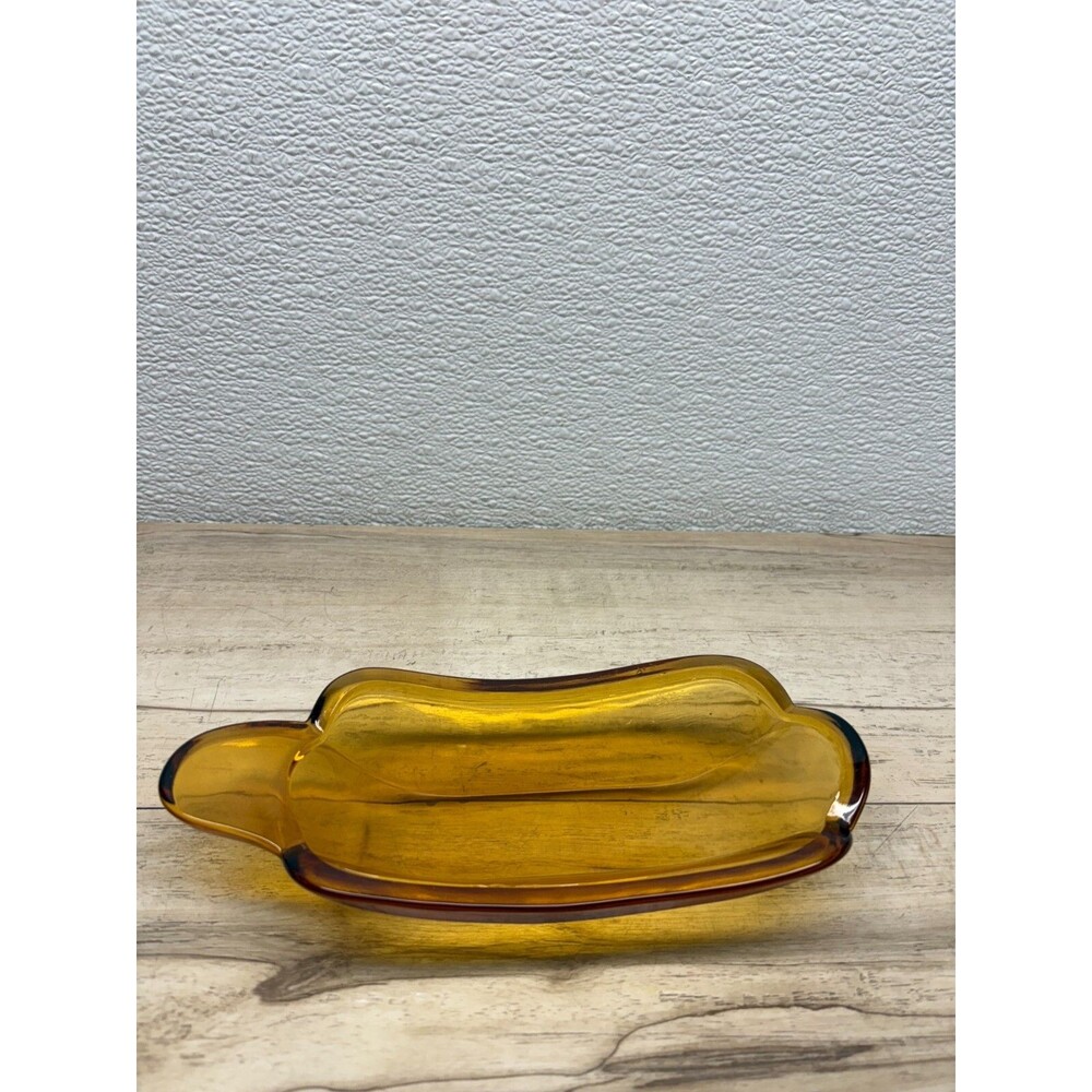 Vtg Indiana Amber Glass Banana Split Dish Ice Cream Boat